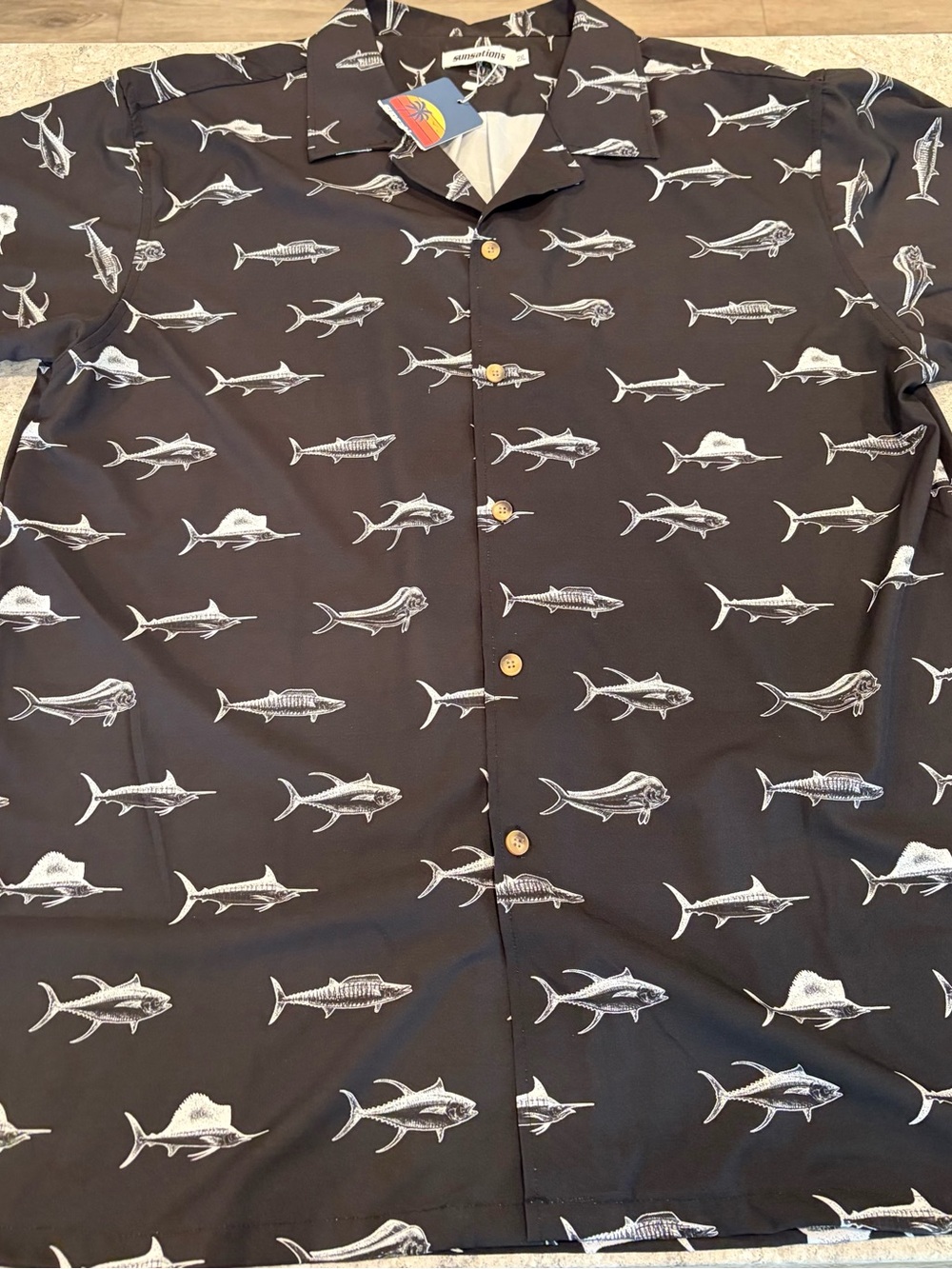 Sensations Men's Black Fish Print Button-Up Shirt NWT-XXL